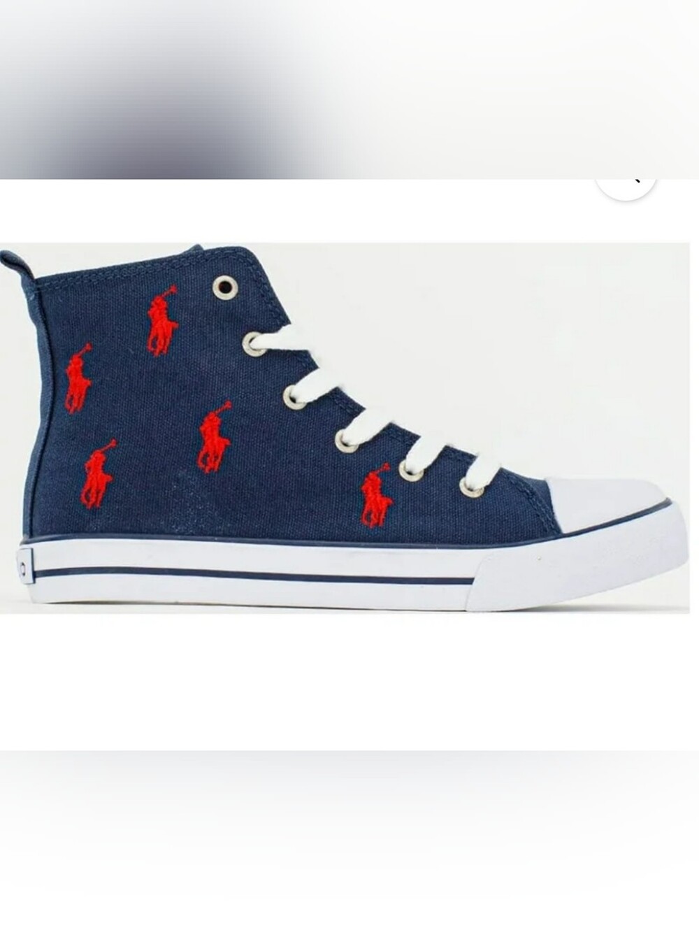 Polo by Ralph Lauren Navy High-Top Sneakers with Red Pony Embroidery